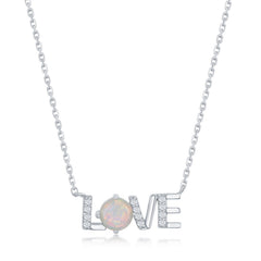 Sterling Silver CZ and White Opal 'Love' Necklace