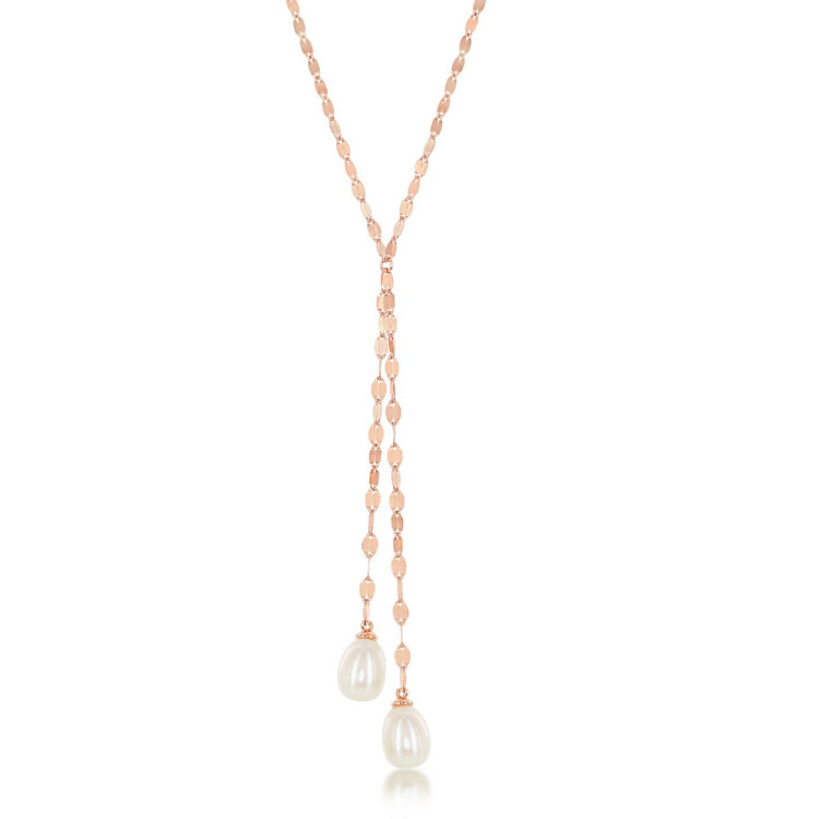 Sterling Silver Rose Gold Plated Mirror Chain with FWP Lariat Necklace