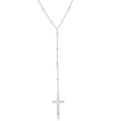 Sterling Silver  Freshwater Pearl & Plain Beads by the Yard Cross Rosary Necklace