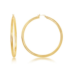Sterling Silver 4x70mm High-Polished Hoop Earrings - Gold Plated