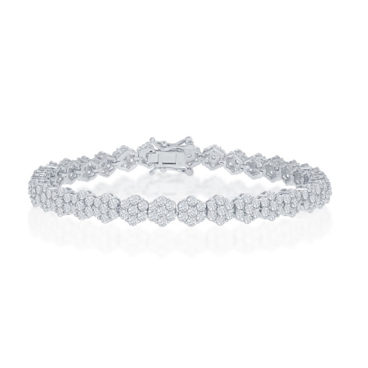 Sterling Silver Flower Design CZ Tennis Bracelet
