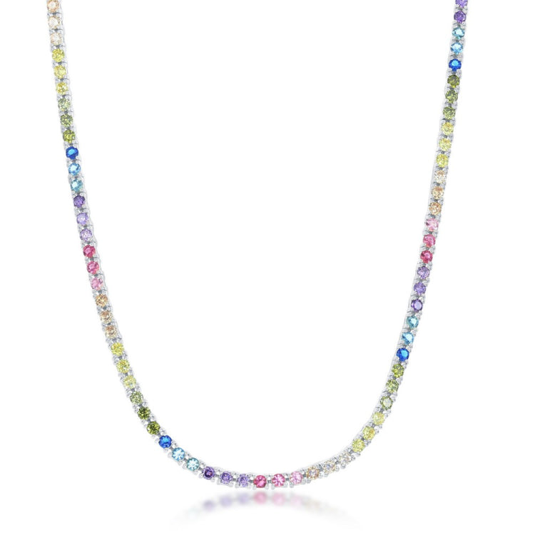 Sterling Silver 3mm Rainbow CZ Necklace