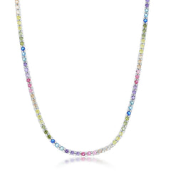 Sterling Silver 3mm Rainbow CZ Necklace