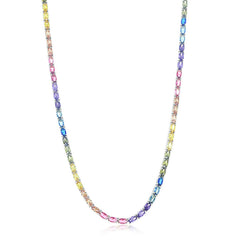 Sterling Silver Oval Rainbow CZ Necklace