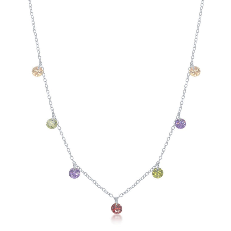 Sterling Silver Dangling Rainbow CZ Necklace