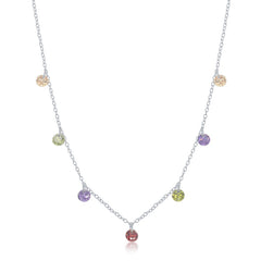 Sterling Silver Dangling Rainbow CZ Necklace