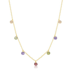 Sterling Silver Dangling Rainbow CZ Necklace - Gold Plated