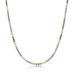 Sterling Silver Rainbow CZ Choker - Gold Plated