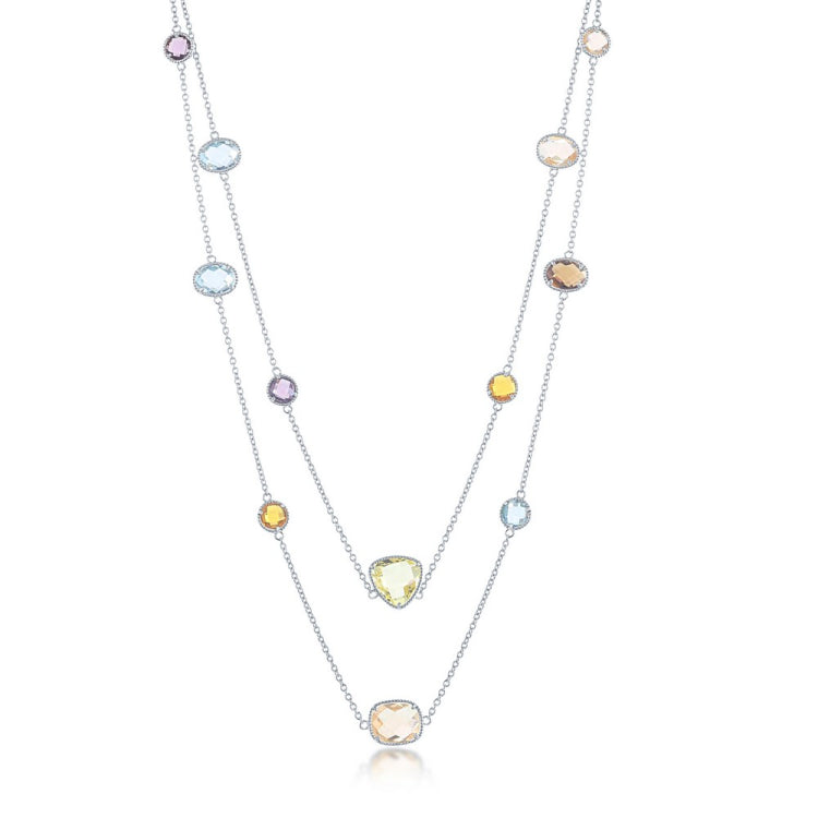 Sterling Silver Multi-Shaped Multi-Color CZ Long Necklace