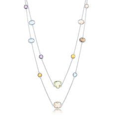 Sterling Silver Multi-Shaped Multi-Color CZ Long Necklace