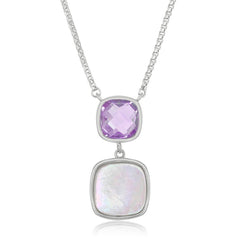 Sterling Silver Double Square Amethyst and Mother of Pearl Necklace