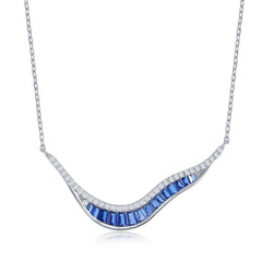 Sterling Silver 'V' Baguette Sapphire CZ Necklace