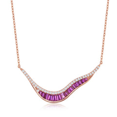 Sterling Silver 'V' Baguette Ruby CZ Necklace - Rose Gold Plated
