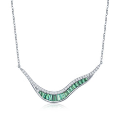 Sterling Silver V' Baguette Green CZ Necklace