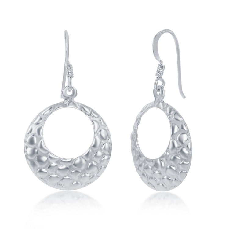 Sterling Silver Open Circle Hammerd Earrings