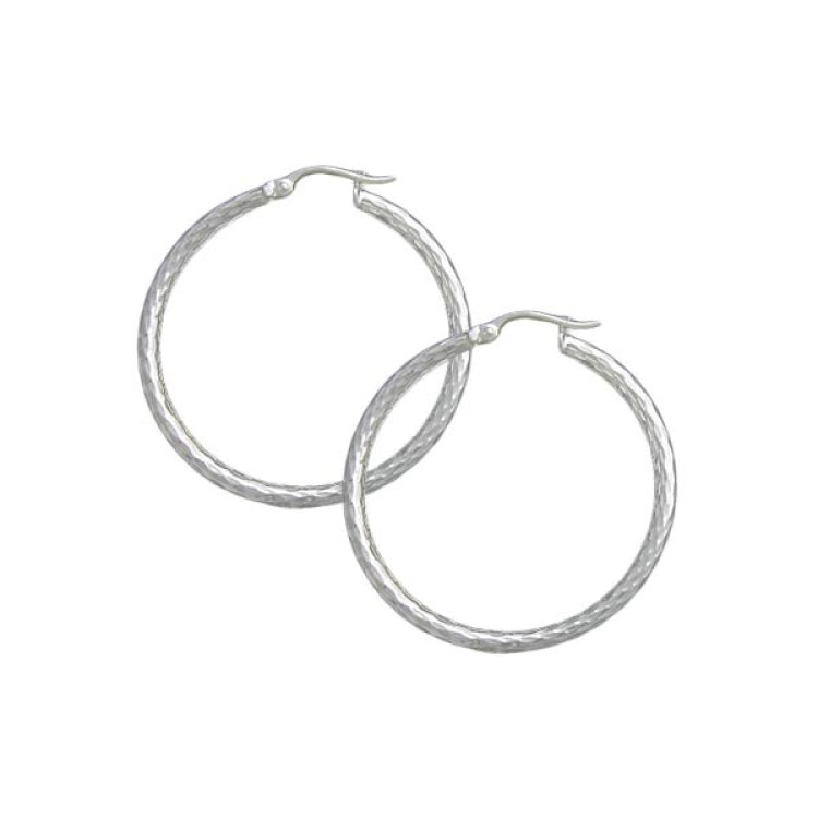 Sterling Silver Diamond Cut Hoop Earrings