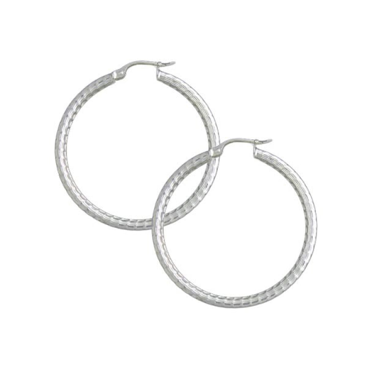 Sterling Silver Diamond Cut Hoop Earrings
