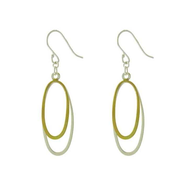 Sterling Silver Dangling Two-Tone Double Oval Earrings
