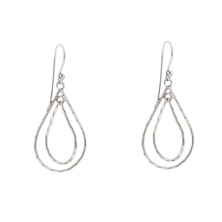 (SPECIAL ORD) Sterling Silver Double Teardrop Shape Dangling Earrings