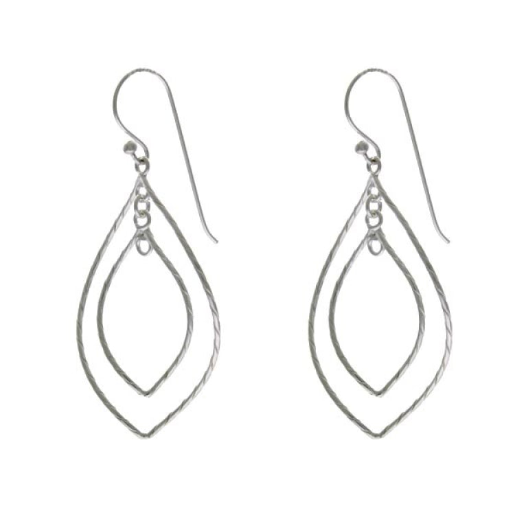 Sterling Silver Double Twisted Teardrop Shape Dangling Earrings