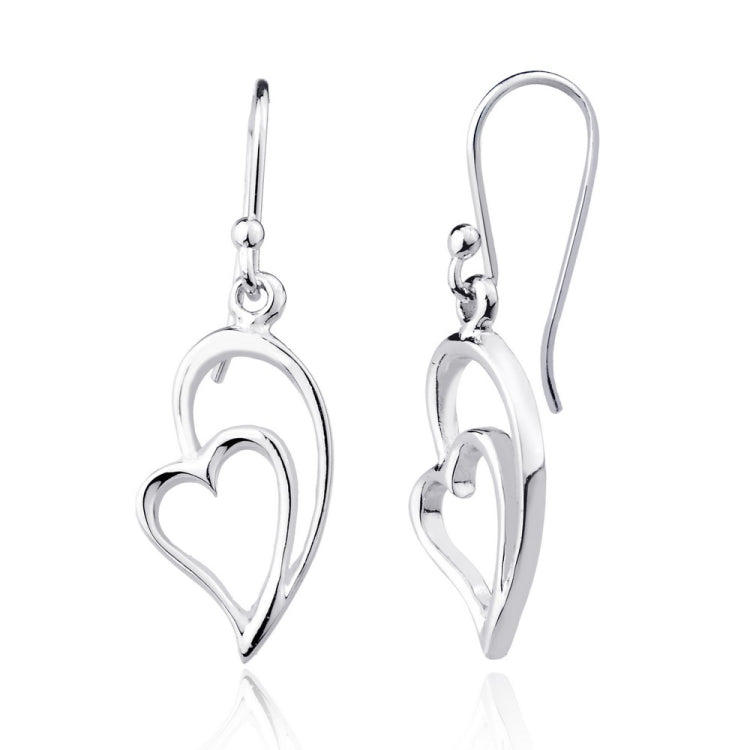 Sterling Silver Heart Within Half a Heart Dangling Earrings