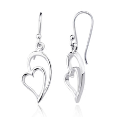 Sterling Silver Heart Within Half a Heart Dangling Earrings