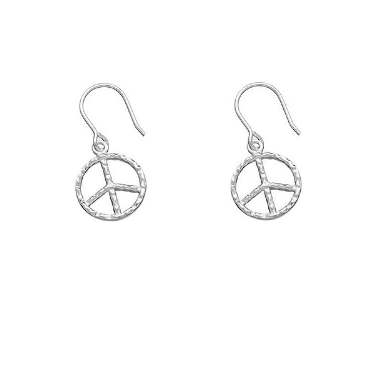 Sterling Silver Small "Peace" Symbol Circle Earrings