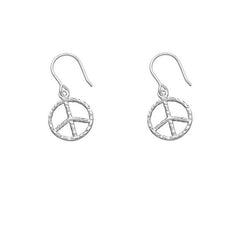 Sterling Silver Small "Peace" Symbol Circle Earrings