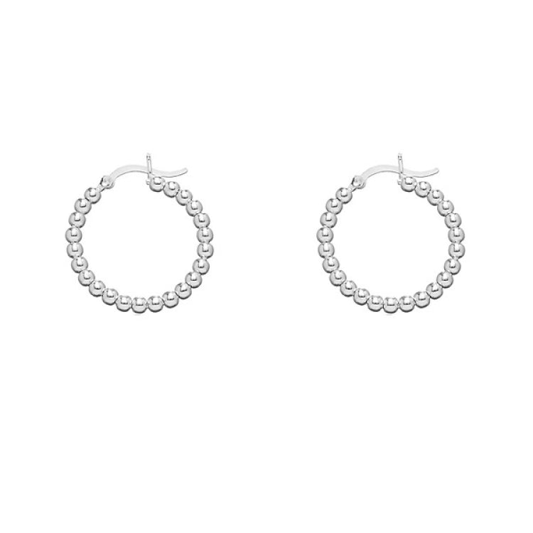Sterling Silver Small Beaded Circle Hoop Earrings