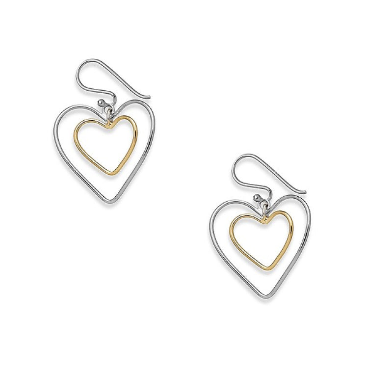 Sterling Silver and TT Double Heart Wire Earrings