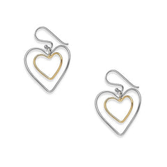 Sterling Silver and TT Double Heart Wire Earrings