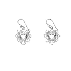 Sterling Silver Designed Heart and Filigree Earrings