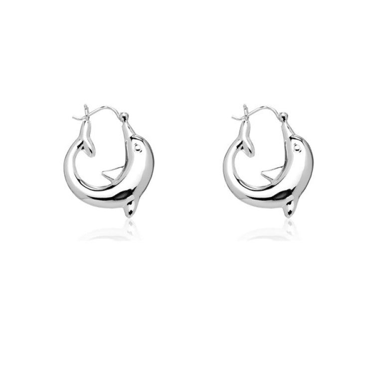 Sterling Silver Small Dolphin Circle Hoop Earrings