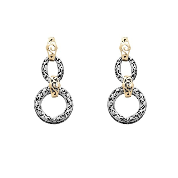 Sterling Silver Antique Look Oval and Circle Connected w/ GP Design Earrings