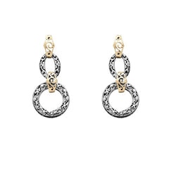 Sterling Silver Antique Look Oval and Circle Connected w/ GP Design Earrings