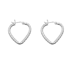 Sterling Silver Designed Heart Hoop Earrings