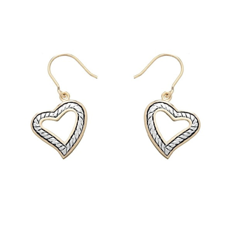 Sterling Silver Antique Look w/ GP Edging Open Heart Earrings