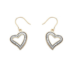 Sterling Silver Antique Look w/ GP Edging Open Heart Earrings