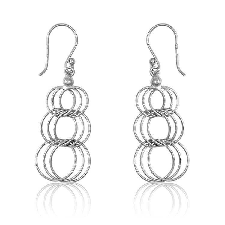 Sterling Silver 3 Ring Dangling Earring