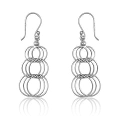 Sterling Silver 3 Ring Dangling Earring