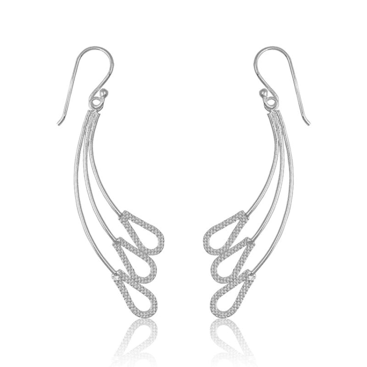 Sterling Silver 3 Lines w/ Tear Shapes Earrings