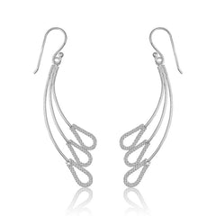 Sterling Silver 3 Lines w/ Tear Shapes Earrings