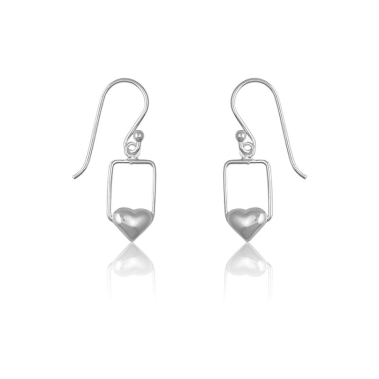 Sterling Silver Small Open Square w/ Heart Earrings