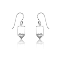 Sterling Silver Small Open Square w/ Heart Earrings