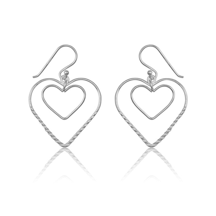 Sterling Silver Open Designed Heart w/ Inner Open Heart Earrings