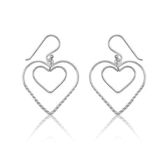 Sterling Silver Open Designed Heart w/ Inner Open Heart Earrings