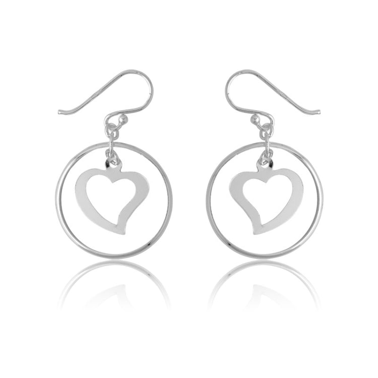 Sterling Silver Open Circle w/ Inner Heart Earrings