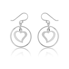 Sterling Silver Open Circle w/ Inner Heart Earrings