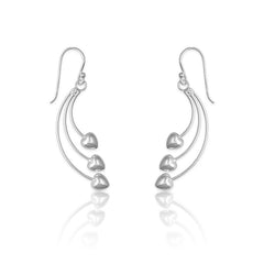Sterling Silver 3 Lines w/ Hearts Earrings