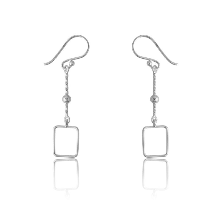 Sterling Silver Twisted Line w/ Open Square Earrings